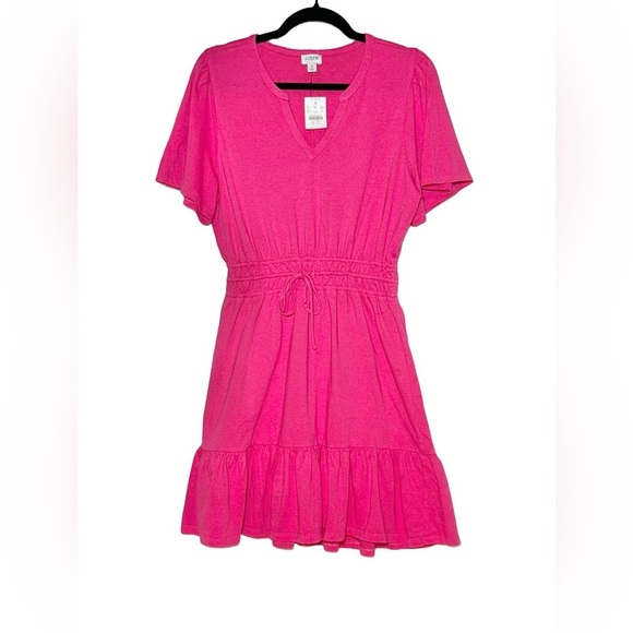 NWT J. Crew Factory Pink V-Neck Cotton Knit Tie-Waist Tiered Mini Dress, Small - Picture 5 of 13